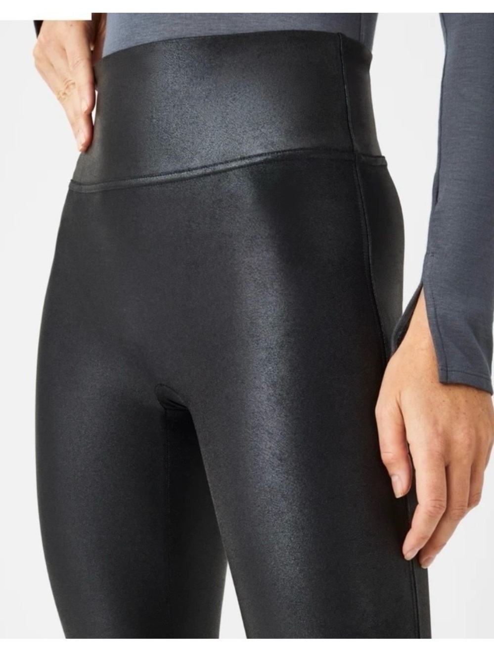 Spanx Women's High-Waist Black Faux-Leather leggings Sz M NWOTs - Picture 3 of 7